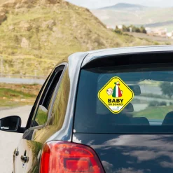 Baby Moo Sleeping Baby Car Safety Sign With Vacuum Suction Cup Clip - Yellow
