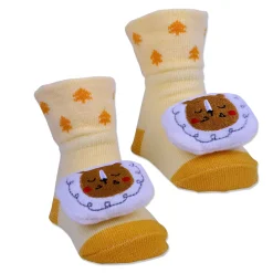 Baby Moo Sleeping Bear Cotton Anti-Skid 3D Socks - Yellow