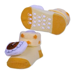 Baby Moo Sleeping Bear Cotton Anti-Skid 3D Socks - Yellow