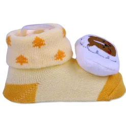 Baby Moo Sleeping Bear Cotton Anti-Skid 3D Socks - Yellow