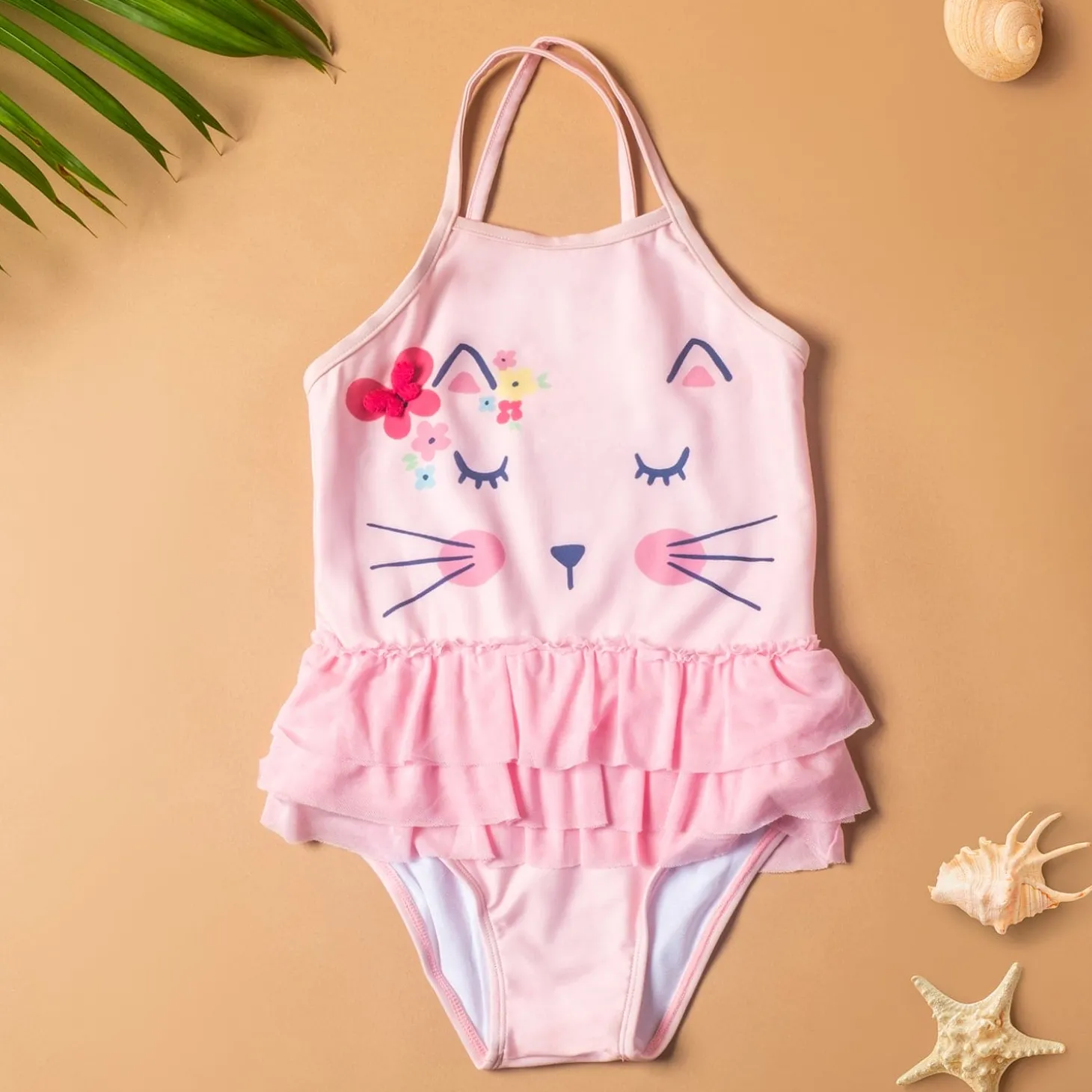 Baby Moo Sleeping Kitty Beach One-Piece Swimsuit Pool Swimming Costume - Pink