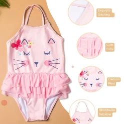 Baby Moo Sleeping Kitty Beach One-Piece Swimsuit Pool Swimming Costume - Pink
