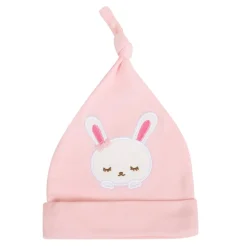 Baby Moo Sleepy Bunny Knotted Infants Ultra Soft 100% Cotton All Season Pack of 3 Caps - Pink
