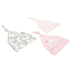 Baby Moo Sleepy Bunny Knotted Infants Ultra Soft 100% Cotton All Season Pack of 3 Caps - Pink