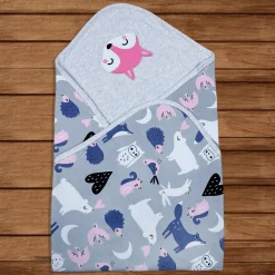 Baby Moo Sleepy Fox Soft Reversible Wrapper - Grey