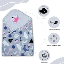Baby Moo Sleepy Fox Soft Reversible Wrapper - Grey