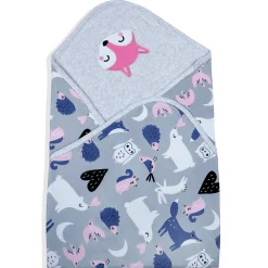 Baby Moo Sleepy Fox Soft Reversible Wrapper - Grey
