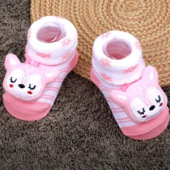 Baby Moo Sleepy Puppy Cotton Anti-Skid 3D Socks - Pink