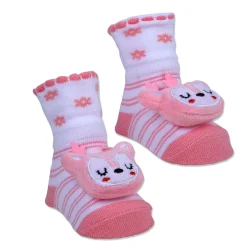 Baby Moo Sleepy Puppy Cotton Anti-Skid 3D Socks - Pink