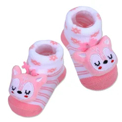 Baby Moo Sleepy Puppy Cotton Anti-Skid 3D Socks - Pink