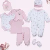 Baby Moo Sleepy Teddy Cotton Infant Essentials 8 pcs Romper Gift Set - Pink