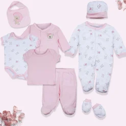 Baby Moo Sleepy Teddy Cotton Infant Essentials 8 pcs Romper Gift Set - Pink