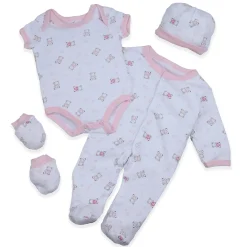 Baby Moo Sleepy Teddy Cotton Infant Essentials 8 pcs Romper Gift Set - Pink
