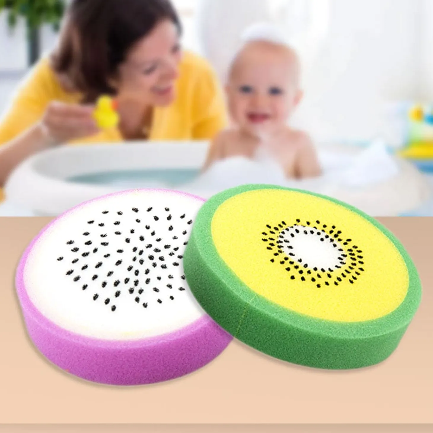 Baby Moo Sliced Dragon Fruit And Kiwi 2 Pk Bath Sponge - Multicolour