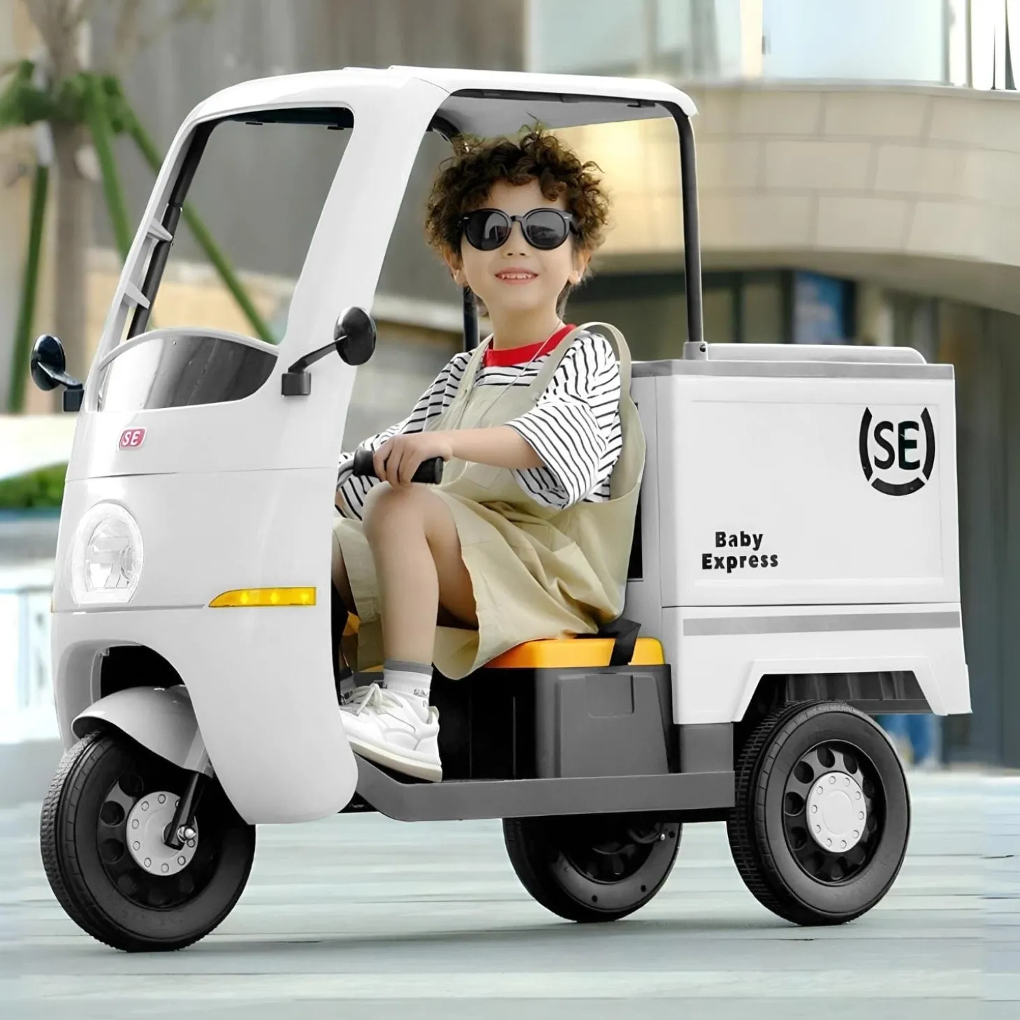 Baby Moo Smart Ride on 3-Wheeler Electric Van - 12V Rechargeable Battery-Powered Transport Vehicle with Music & Lights - White