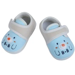 Baby Moo Smiling Bear Soft Sole Anti-Slip Booties - Blue