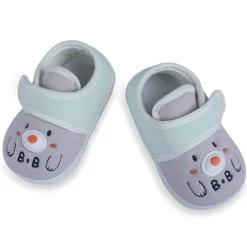 Baby Moo Smiling Bear Soft Sole Anti-Slip Booties - Grey