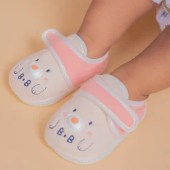 Baby Moo Smiling Bear Soft Sole Anti-Slip Booties - Peach