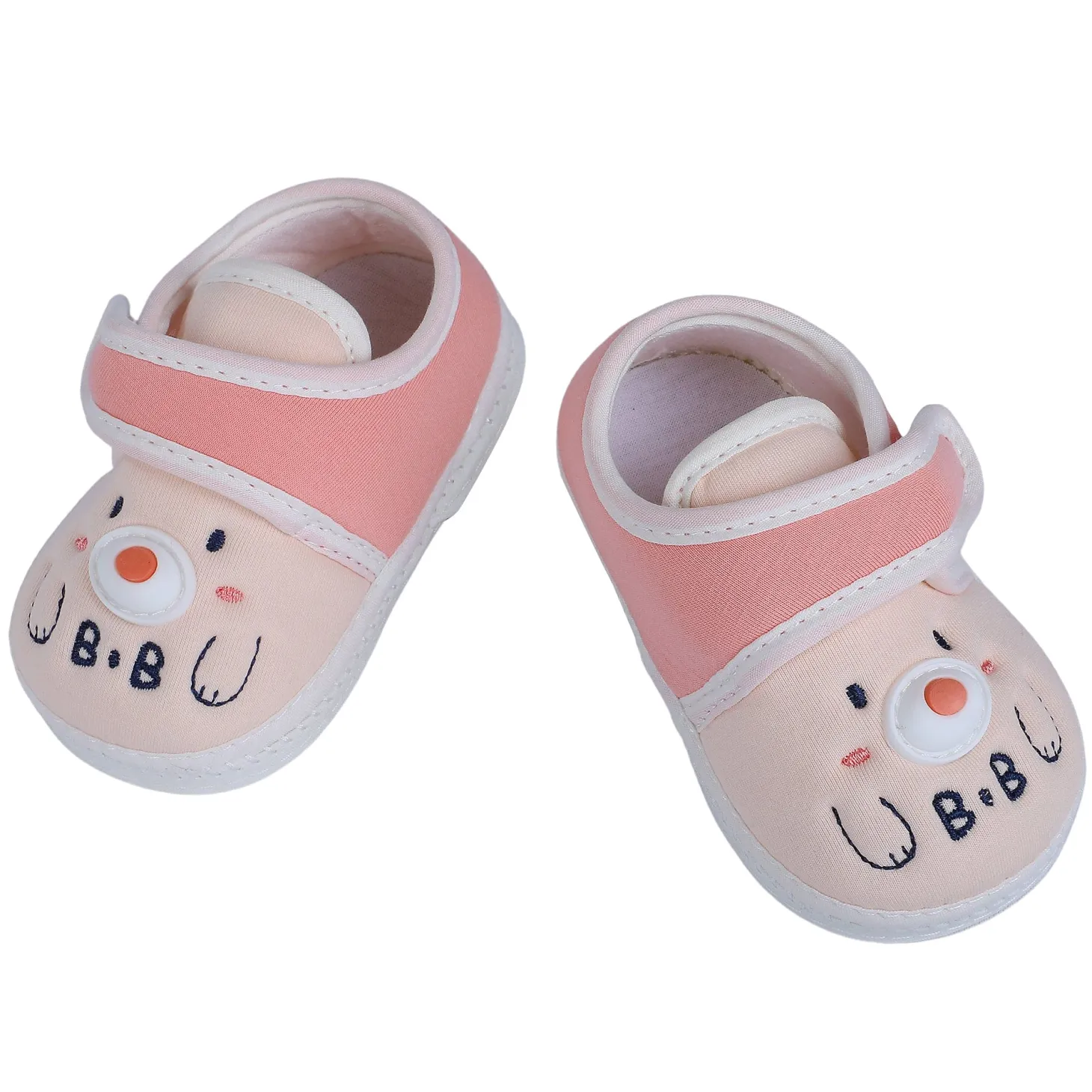 Baby Moo Smiling Bear Soft Sole Anti-Slip Booties - Peach
