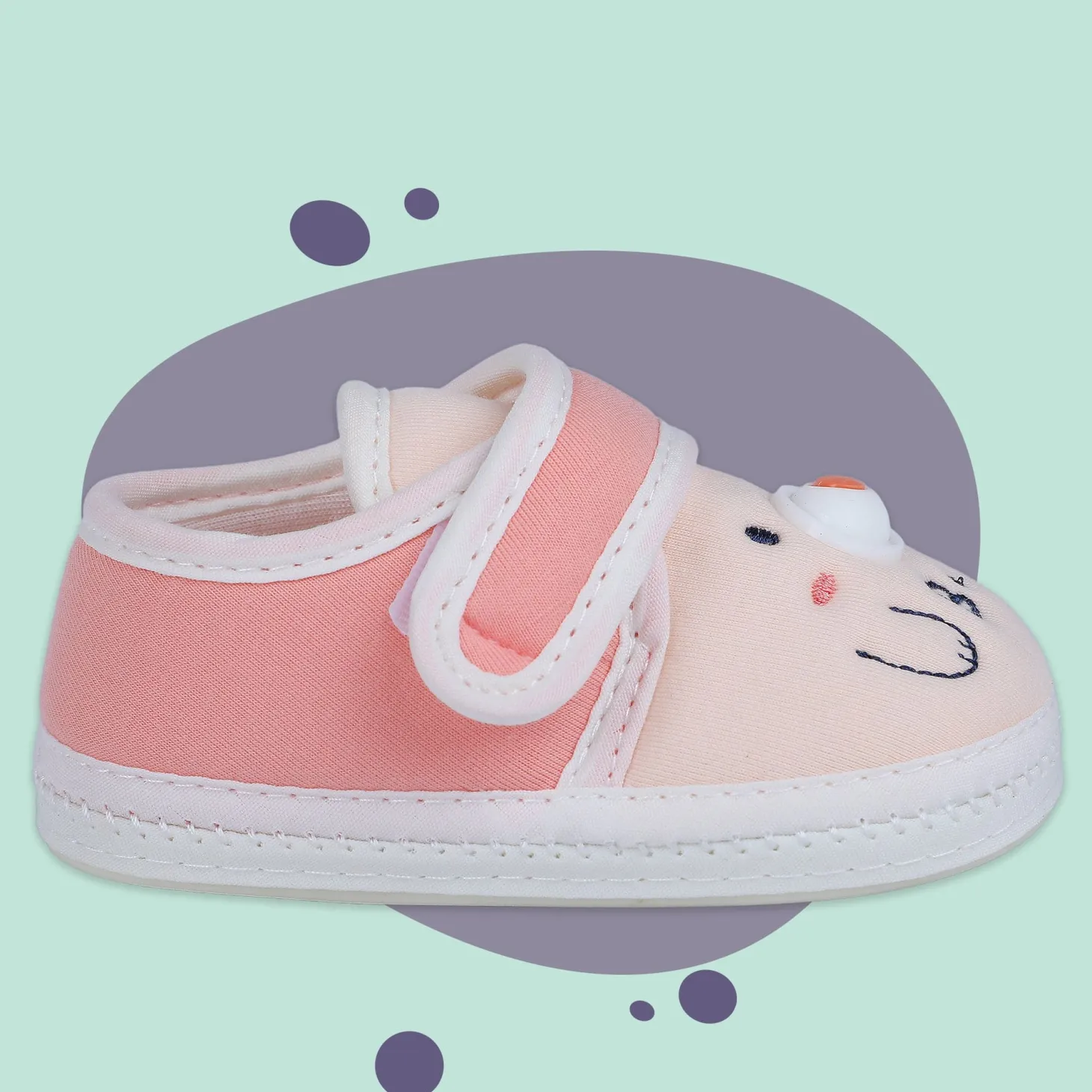 Baby Moo Smiling Bear Soft Sole Anti-Slip Booties - Peach
