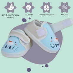 Baby Moo Smiling Bear Soft Sole Anti-Slip Booties - Blue