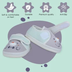 Baby Moo Smiling Bear Soft Sole Anti-Slip Booties - Grey