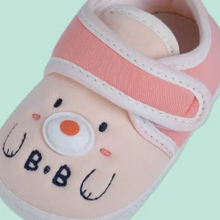 Baby Moo Smiling Bear Soft Sole Anti-Slip Booties - Peach