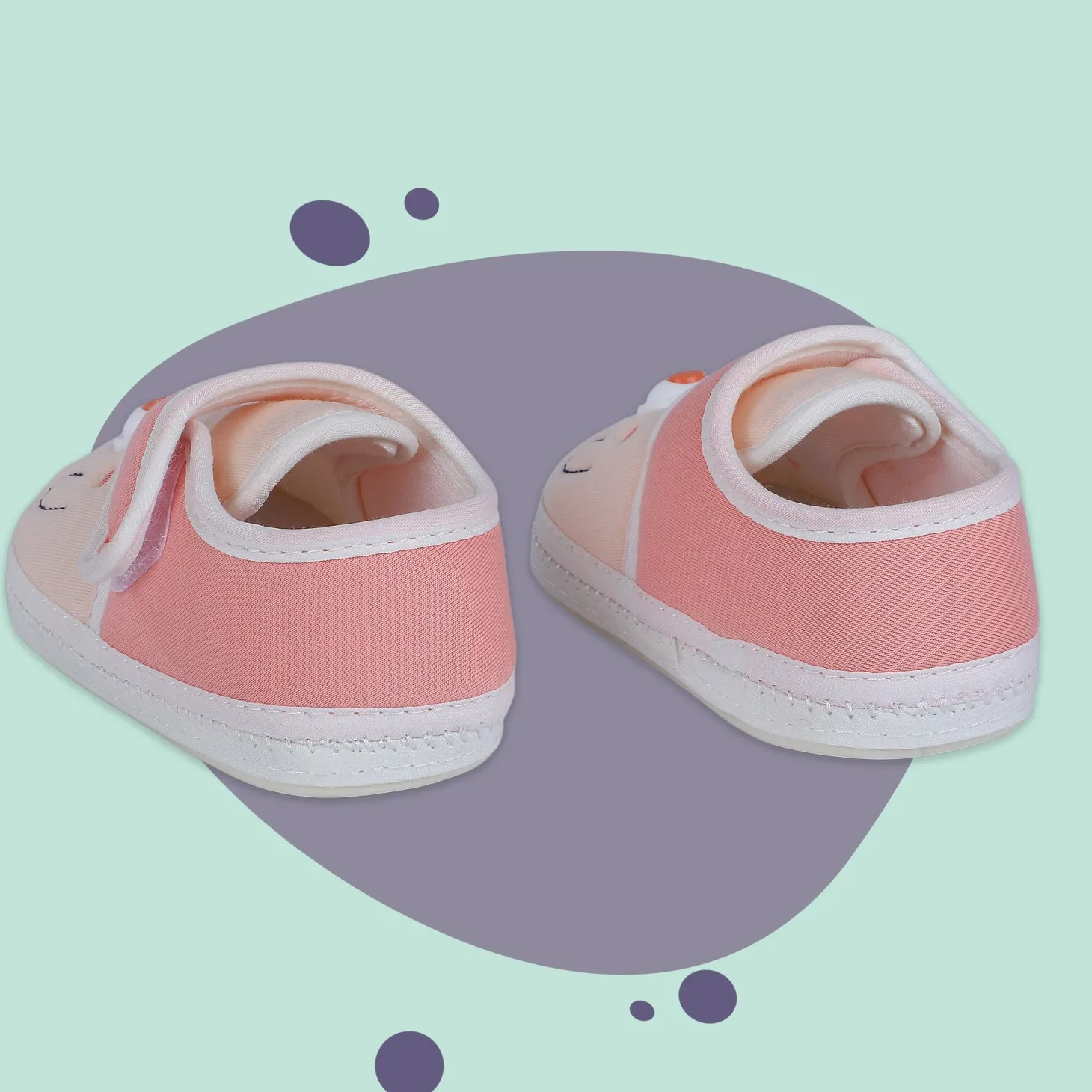 Baby Moo Smiling Bear Soft Sole Anti-Slip Booties - Peach