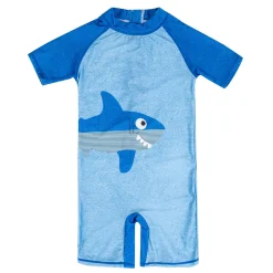Baby Moo Smiling Shark Beach Bodysuit One-Piece Swimsuit Pool Swimming Costume - Blue
