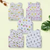 Baby Moo Smiling Stars Printed V-Neck Sleeveless Front Opening Button Cotton Jhablas 5 Pcs - Yellow, Multicolour