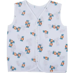 Baby Moo Smiling Stars Printed V-Neck Sleeveless Front Opening Button Cotton Jhablas 5 Pcs - Yellow, Multicolour