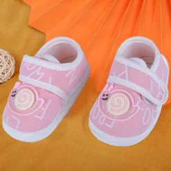 Baby Moo Snail Applique Velcro Strap Non-slip Kids Booties - Pink