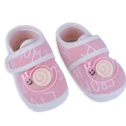 Baby Moo Snail Applique Velcro Strap Non-slip Kids Booties - Pink