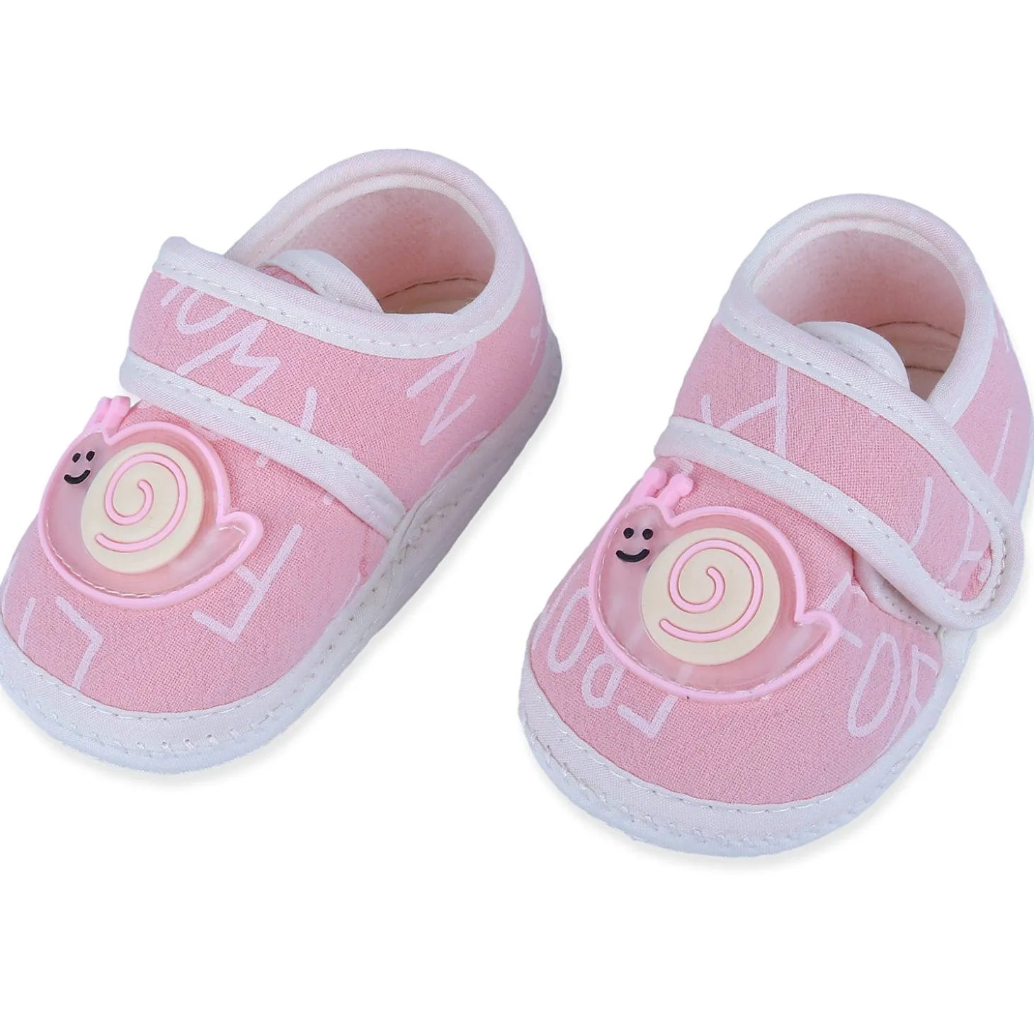 Baby Moo Snail Applique Velcro Strap Non-slip Kids Booties - Pink