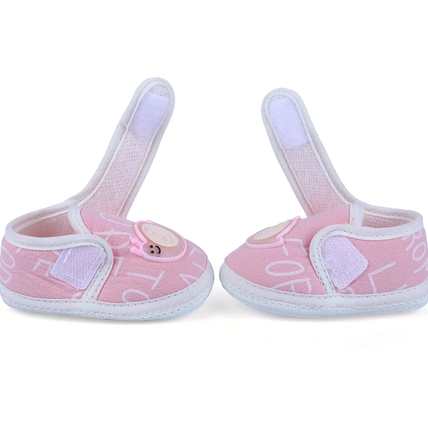 Baby Moo Snail Applique Velcro Strap Non-slip Kids Booties - Pink