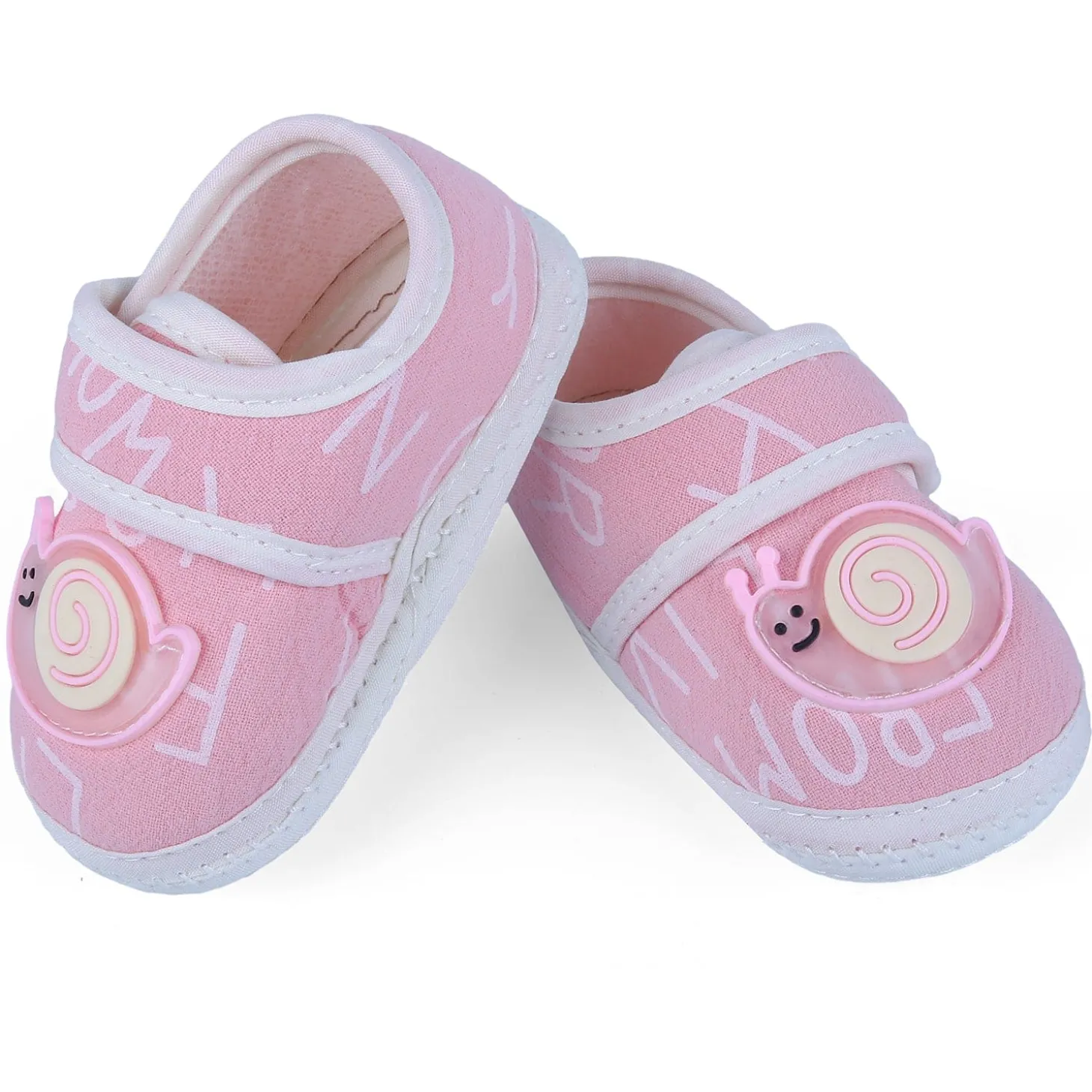 Baby Moo Snail Applique Velcro Strap Non-slip Kids Booties - Pink