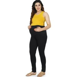 Baby Moo Soft And Comfy Ankle Length Maternity Pant Solid - Black