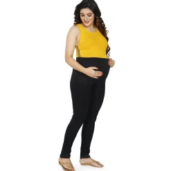 Baby Moo Soft And Comfy Ankle Length Maternity Pant Solid - Black