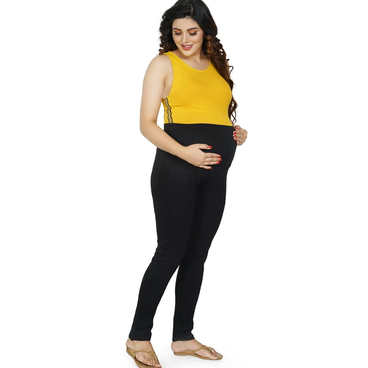 Baby Moo Soft And Comfy Ankle Length Maternity Pant Solid - Black