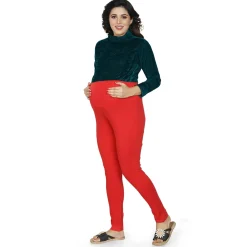 Baby Moo Soft And Comfy Full Length Maternity Leggings Solid - Red
