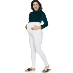 Baby Moo Soft And Comfy Full Length Maternity Leggings Solid - White