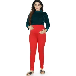 Baby Moo Soft And Comfy Full Length Maternity Leggings Solid - Red
