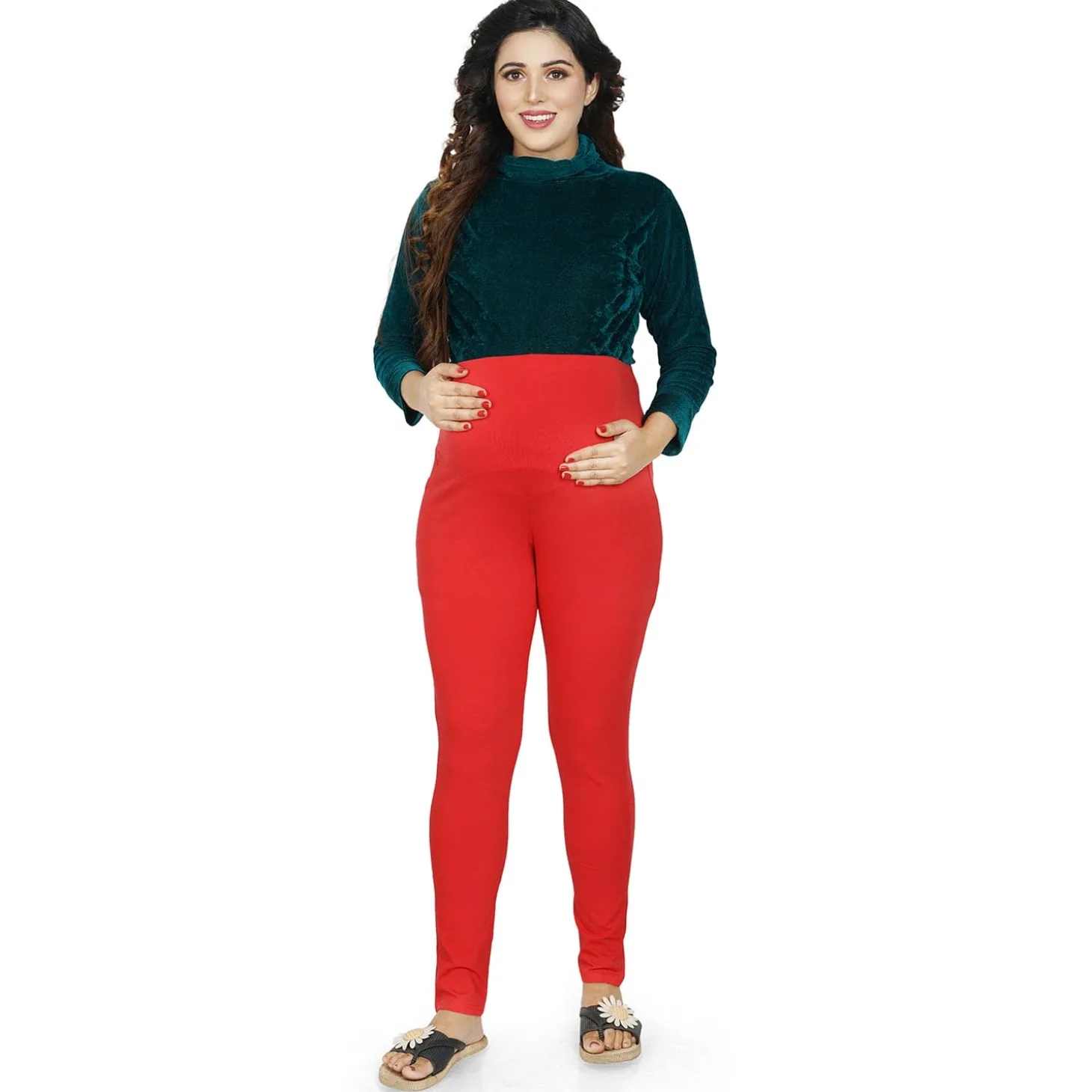 Baby Moo Soft And Comfy Full Length Maternity Leggings Solid - Red
