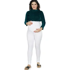 Baby Moo Soft And Comfy Full Length Maternity Leggings Solid - White