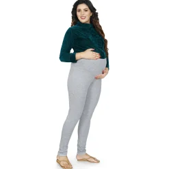 Baby Moo Soft And Comfy Full Length Maternity Leggings Solid - Grey