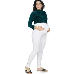 Baby Moo Soft And Comfy Full Length Maternity Leggings Solid - White