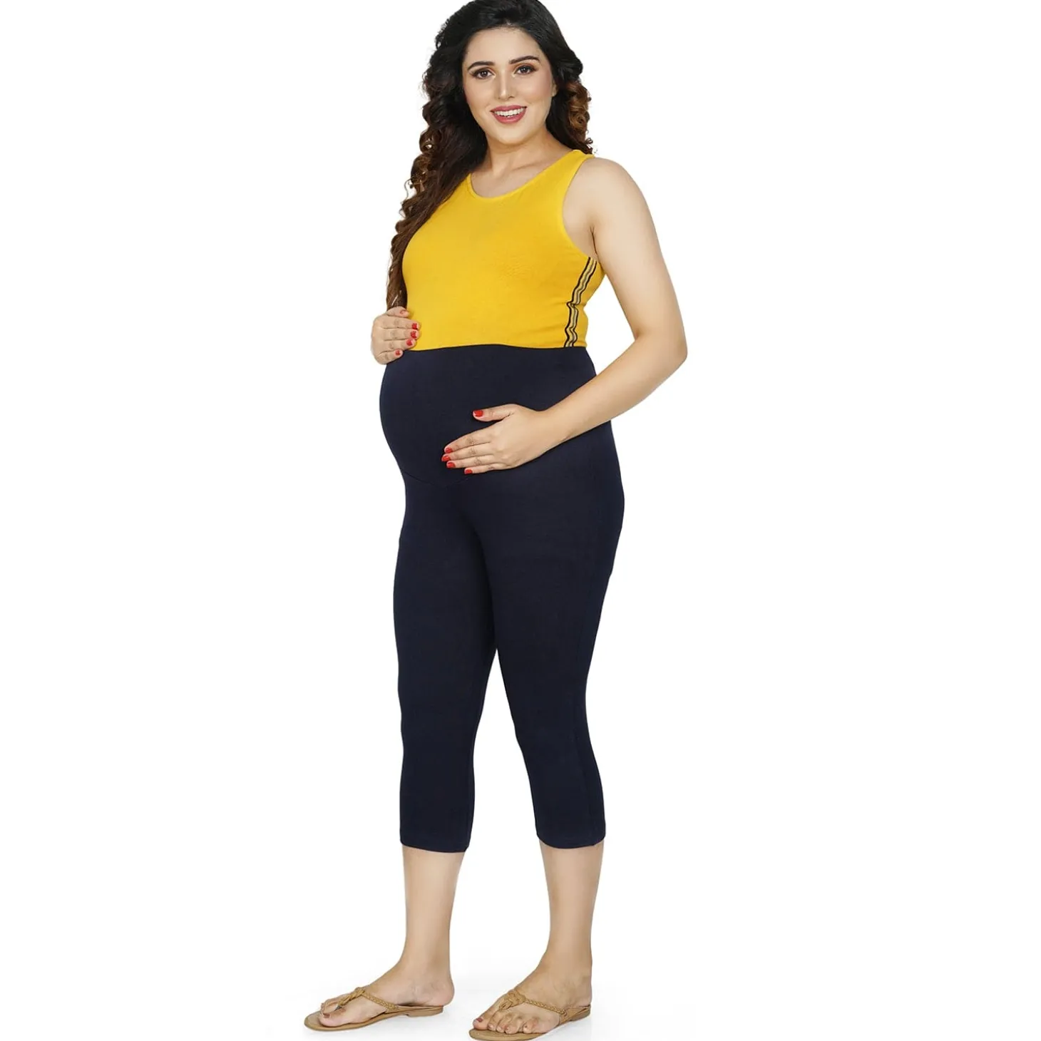 Baby Moo Soft And Comfy Mid-Calf Length Maternity Pant Solid - Navy Blue