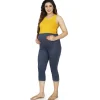 Baby Moo Soft And Comfy Mid-Calf Length Maternity Pant Solid - Denim Blue