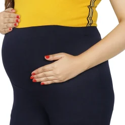 Baby Moo Soft And Comfy Mid-Calf Length Maternity Pant Solid - Navy Blue