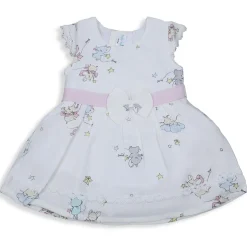 Baby Moo Soft In Cloud Bow With Short Sleeves Muslin Dress - Pink